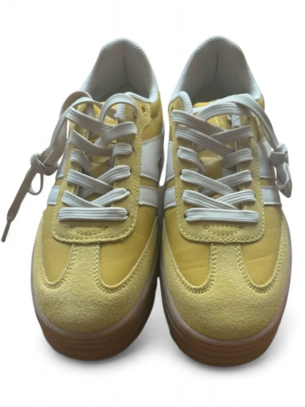 Women's Yellow Lace-Up Sneaker with White Stripes
